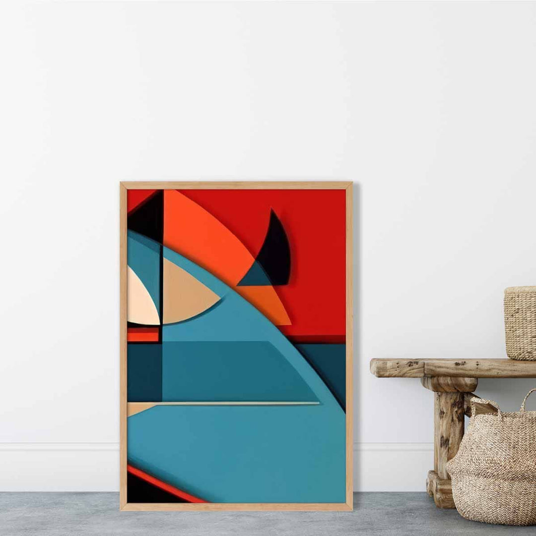 Abstract Colorful Shapes Art Print Blue Red Beige No. 6 | Bowlift