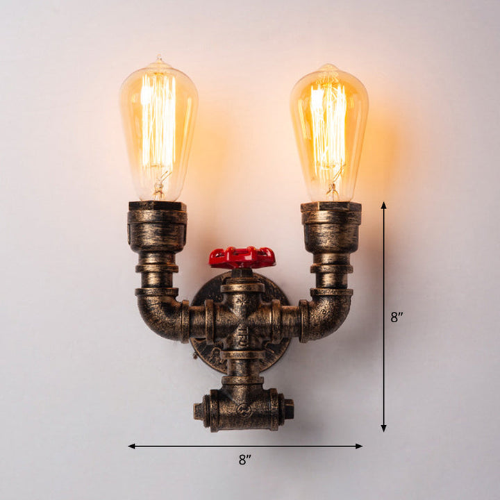 BowLift | Iron Water Pipe Wall Lamp Rustic Style Restaurant Wall Lighting Fixture in Bronze