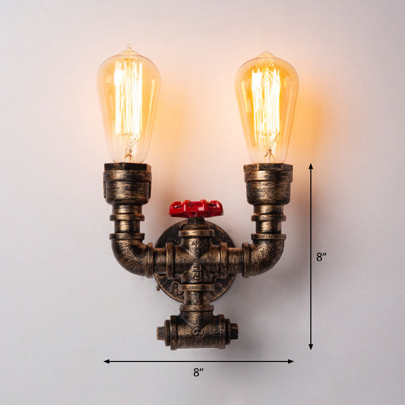 BowLift | Iron Water Pipe Wall Lamp Rustic Style Restaurant Wall Lighting Fixture in Bronze