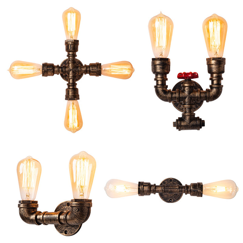 BowLift | Iron Water Pipe Wall Lamp Rustic Style Restaurant Wall Lighting Fixture in Bronze