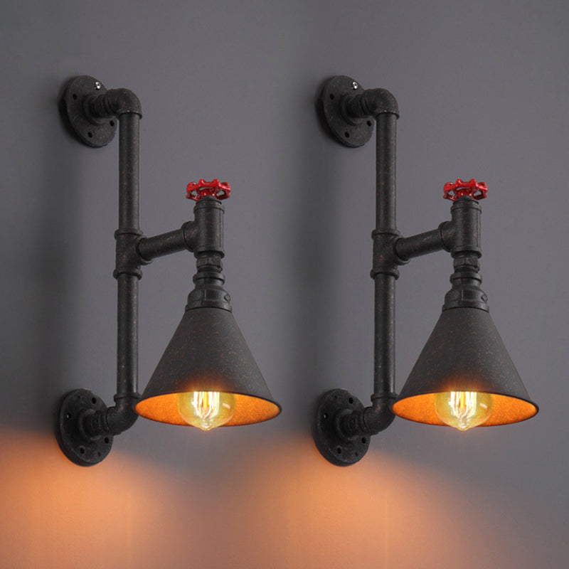 BowLift | Vintage Conical Wall Lamp Single Iron Wall-Mounted Lamp with Water Pipe in Rust