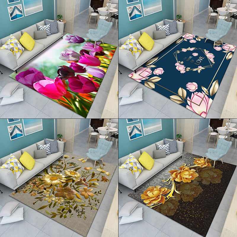 Modern floral patterned rug Multicolored polyester rug for indoor use Pet-friendly, dirt-repellent rug for the children's room | Bowlift