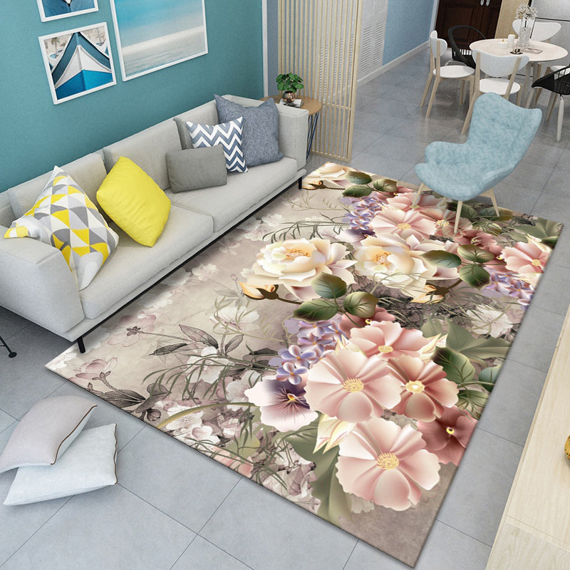 Modern floral patterned rug Multicolored polyester rug for indoor use Pet-friendly, dirt-repellent rug for the children's room | Bowlift