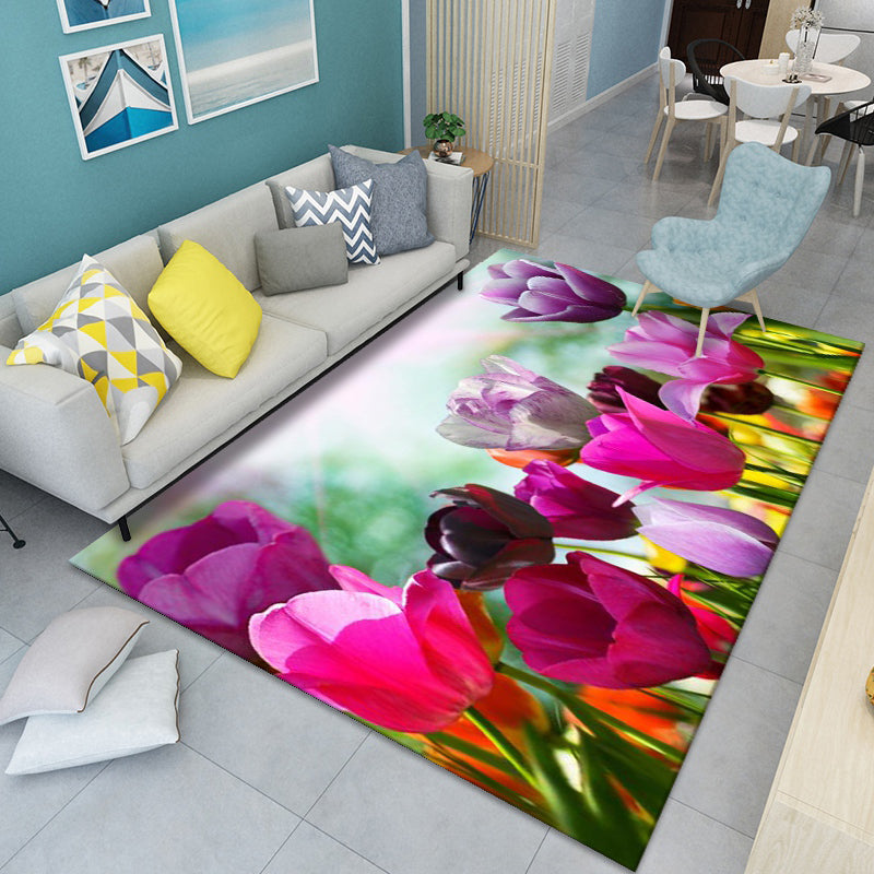 Modern floral patterned rug Multicolored polyester rug for indoor use Pet-friendly, dirt-repellent rug for the children's room | Bowlift