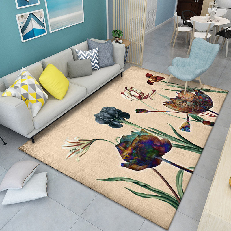 Modern floral patterned rug Multicolored polyester rug for indoor use Pet-friendly, dirt-repellent rug for the children's room | Bowlift