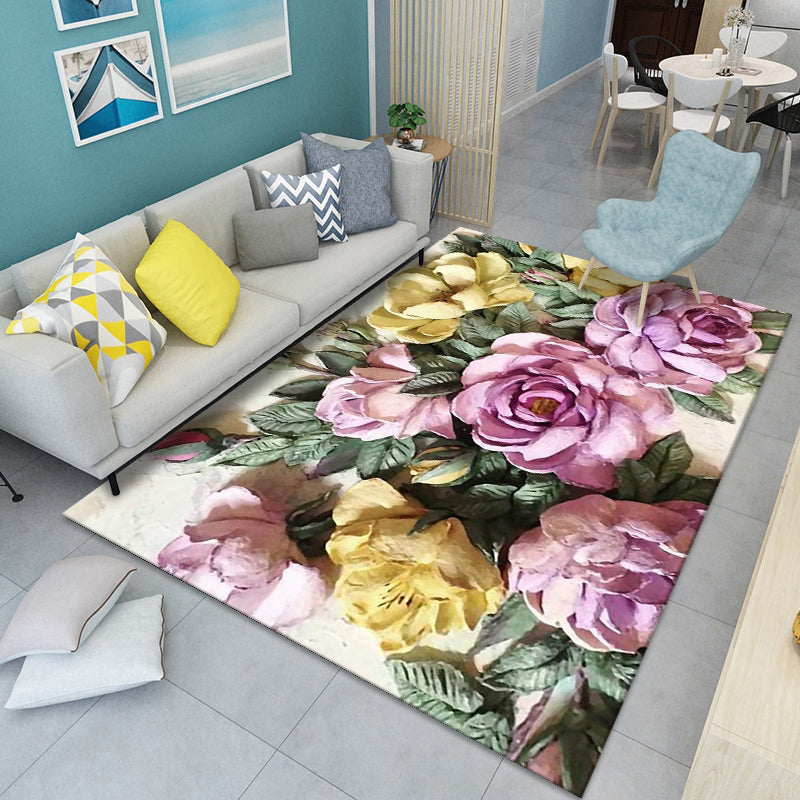 Modern floral patterned rug Multicolored polyester rug for indoor use Pet-friendly, dirt-repellent rug for the children's room | Bowlift