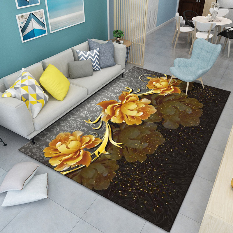 Modern floral patterned rug Multicolored polyester rug for indoor use Pet-friendly, dirt-repellent rug for the children's room | Bowlift
