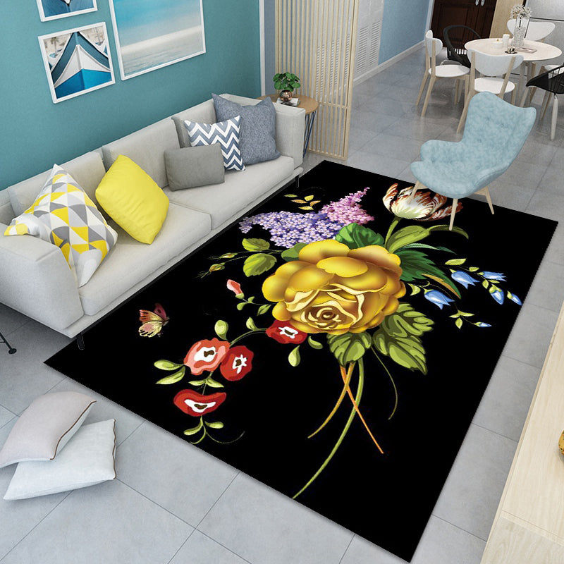 Modern floral patterned rug Multicolored polyester rug for indoor use Pet-friendly, dirt-repellent rug for the children's room | Bowlift