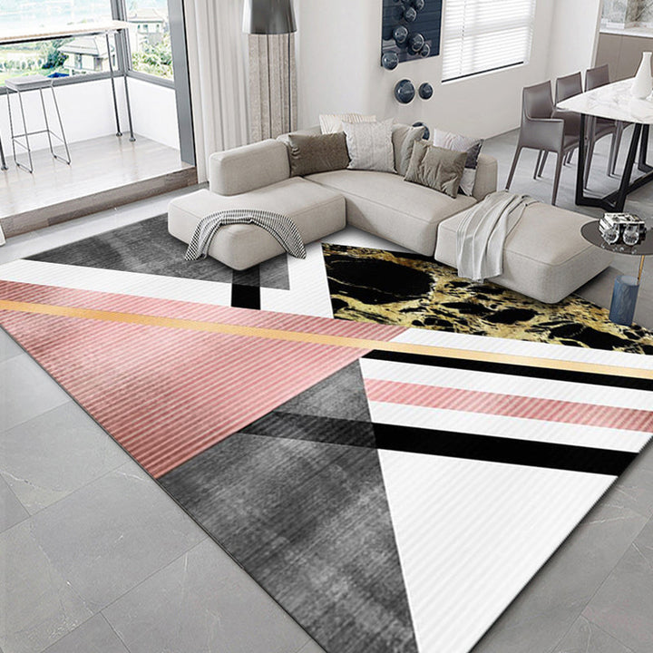 BowLift | Luxurious geometric print carpet Multicolored synthetic carpet with non-slip backing pet-friendly carpet for the living room