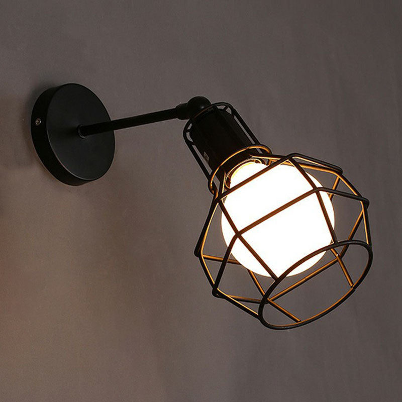 BowLift | Iron Cage Wall Light Retro Style 1 Head Living Room Wall Lighting Lamp in Black