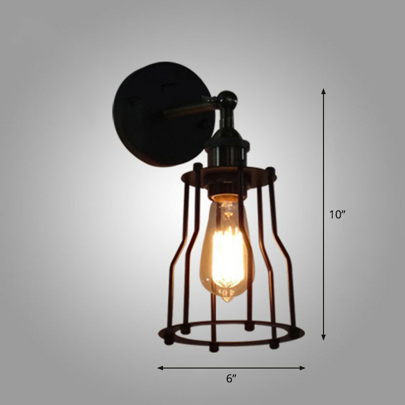 BowLift | Iron Cage Wall Light Retro Style 1 Head Living Room Wall Lighting Lamp in Black