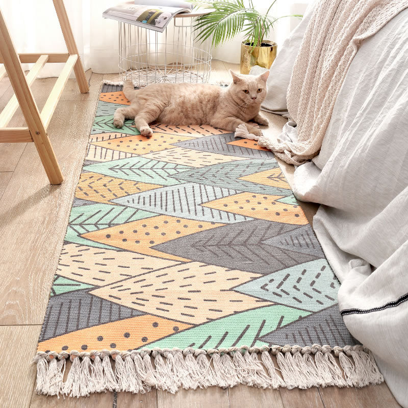 BowLift | Classic Multicolored Drop Carpet Polyester Plant Printed Carpet Non-Slip Back Machine Washable Carpet for Bedroom