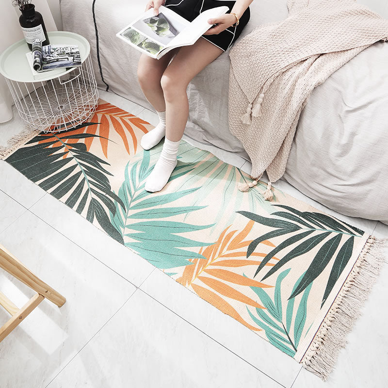 BowLift | Classic Multicolored Drop Carpet Polyester Plant Printed Carpet Non-Slip Back Machine Washable Carpet for Bedroom