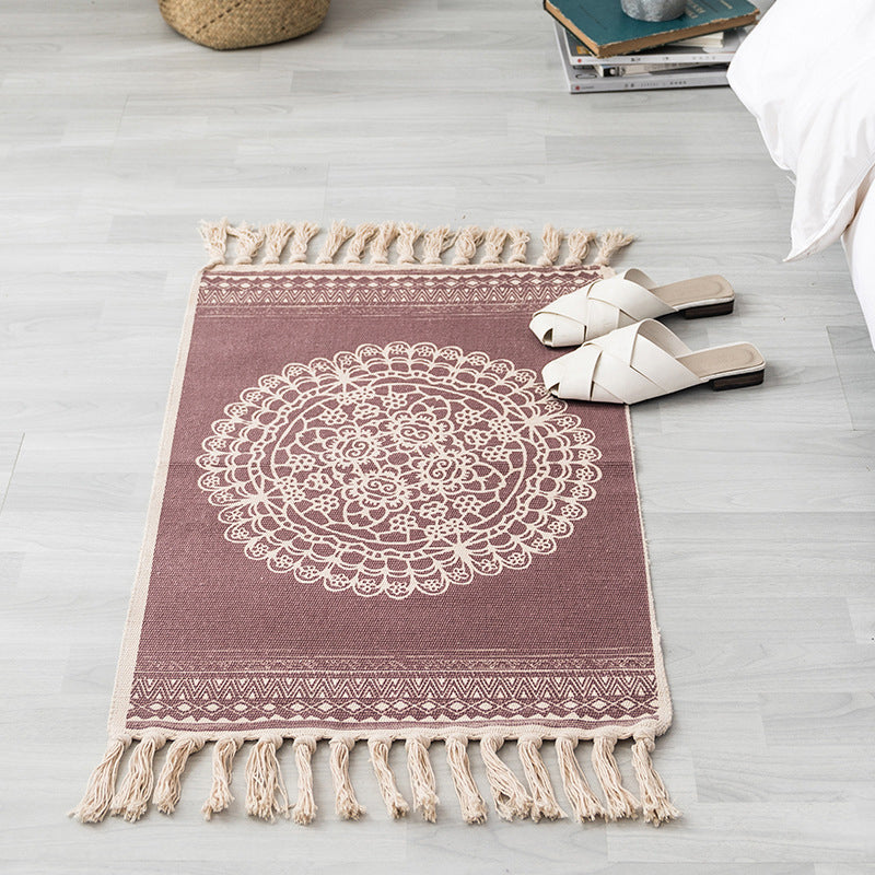 BowLift | Southwestern Bedroom Rug Multicolor Geometric Print Rug Polypropylene Machine Washable Rug with Fringes