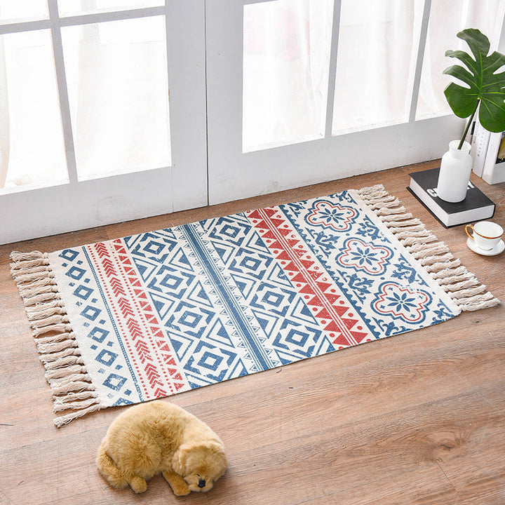 BowLift | Southwestern Bedroom Rug Multicolor Geometric Print Rug Polypropylene Machine Washable Rug with Fringes