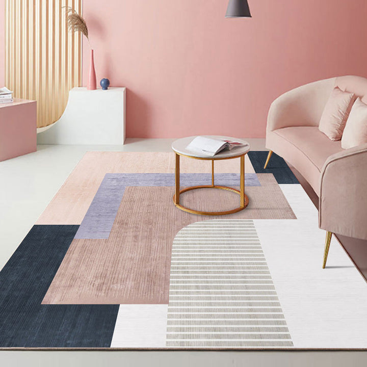 BowLift | Beautiful Bedroom Rug Multicolored Color Block Rug Polyester Non-slip Back Machine Washable Rug