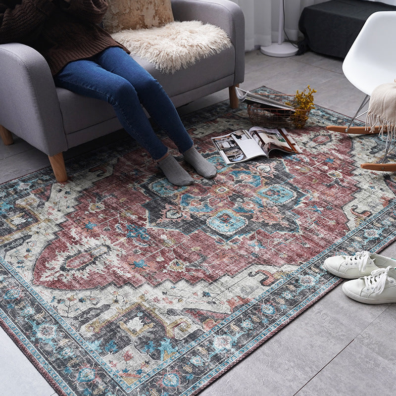 BowLift | Retro Floral Print Rug Multicolored Rustic Area Rug Polypropylene Easy Care Non-Slip Backing Rug for Room