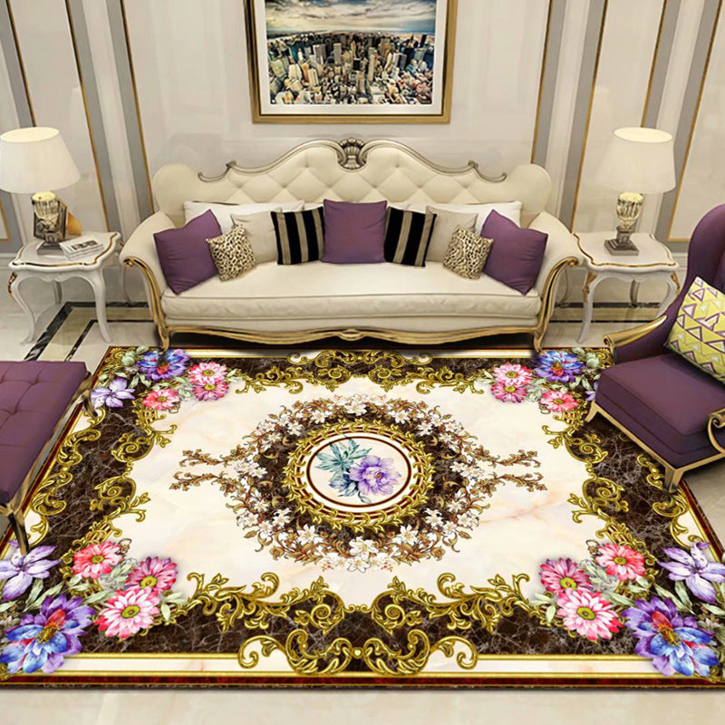 BowLift | Vintage Living Room Carpet Multicolored Floral Pattern Carpet Polyester Low Maintenance Non-Slip Back Indoor Carpet