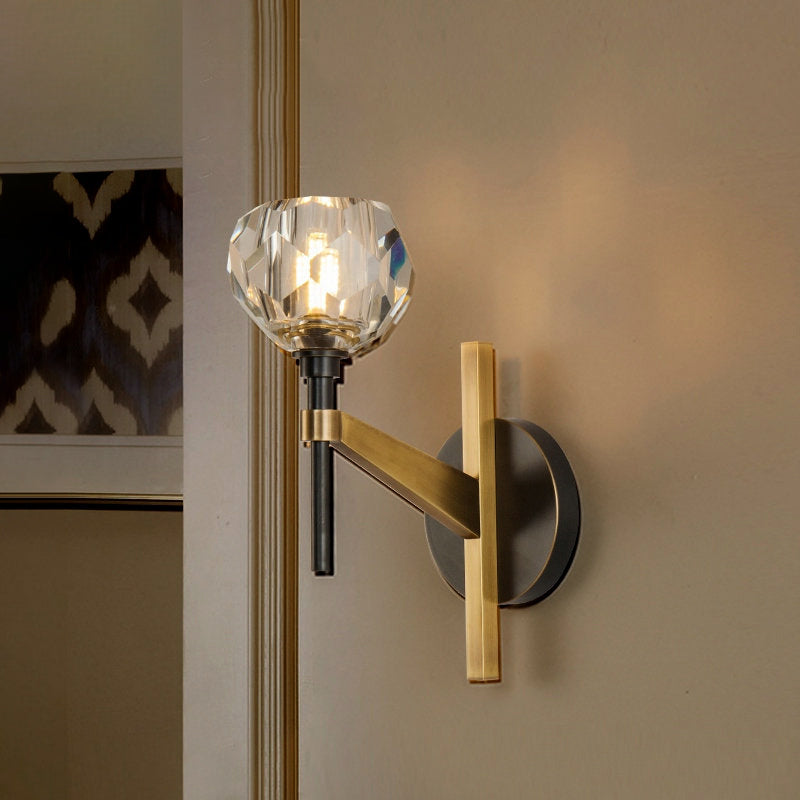 BowLift | Modern Style Dome Wall Light Clear Crystal 1 Light Living Room Wall Lamp in Brass Finish