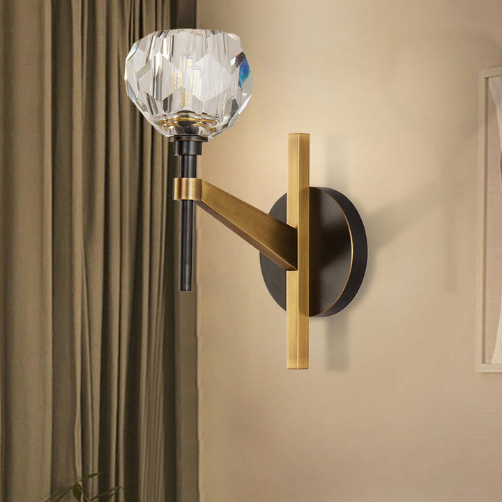 BowLift | Modern Style Dome Wall Light Clear Crystal 1 Light Living Room Wall Lamp in Brass Finish