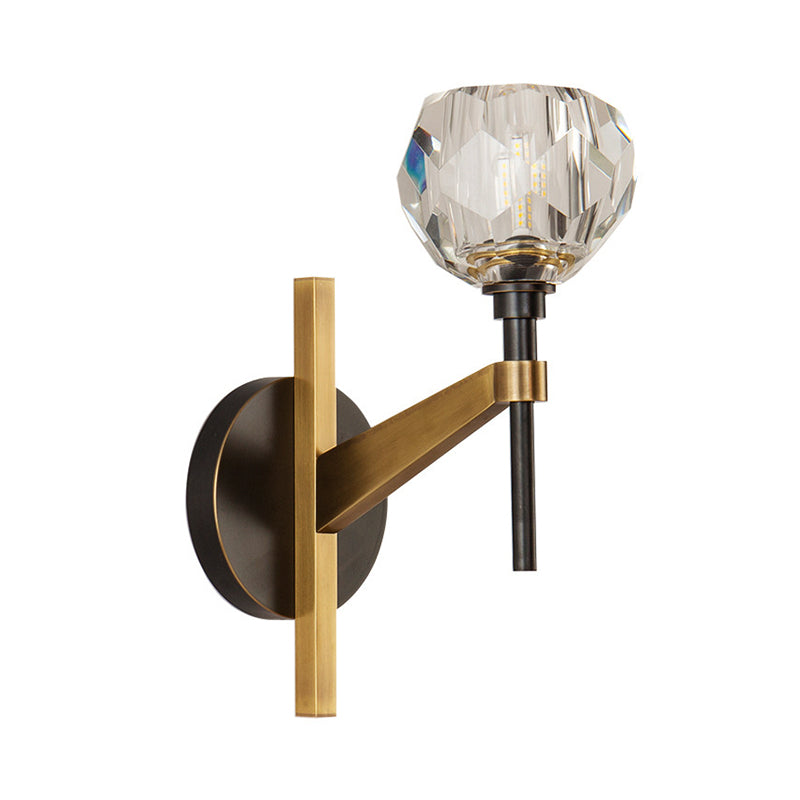 BowLift | Modern Style Dome Wall Light Clear Crystal 1 Light Living Room Wall Lamp in Brass Finish