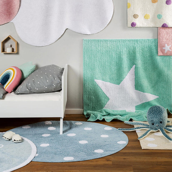 BowLift | Multicolored simple rug Polyester polka dot print rug pet friendly non-slip backing rug for children's room