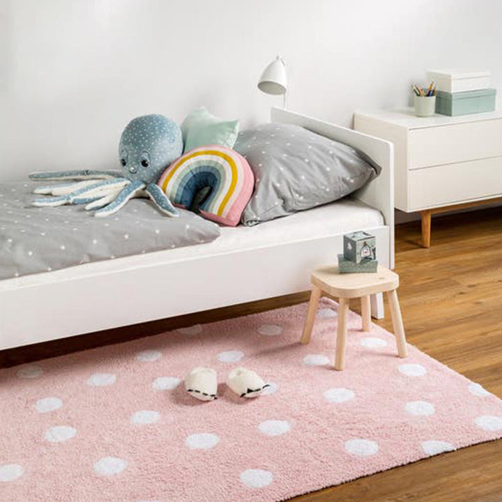 BowLift | Multicolored simple rug Polyester polka dot print rug pet-friendly non-slip backing rug for children's room