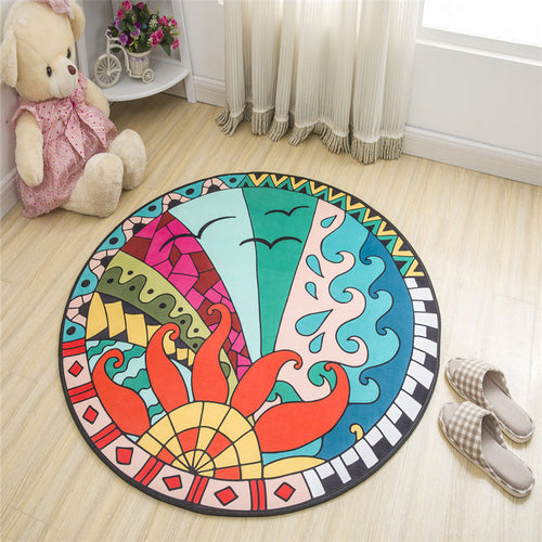 BowLift | Nordic Kids Bedroom Rug Multicolored Cartoon Print Rug Polyester Non-Slip Back Machine Washable Rug