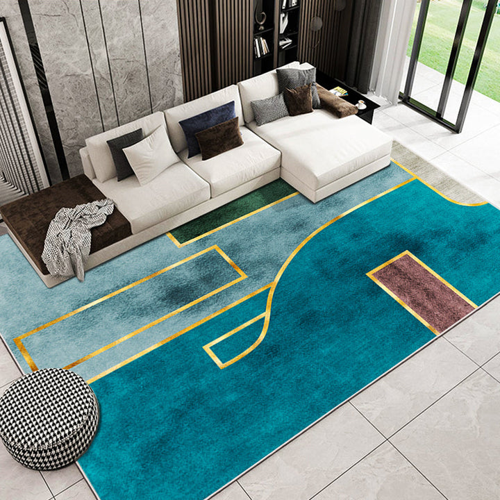 BowLift | Simple Geometric Print Rug Multi Colored Synthetic Non-Slip Machine Washable Area Rug for Living Room