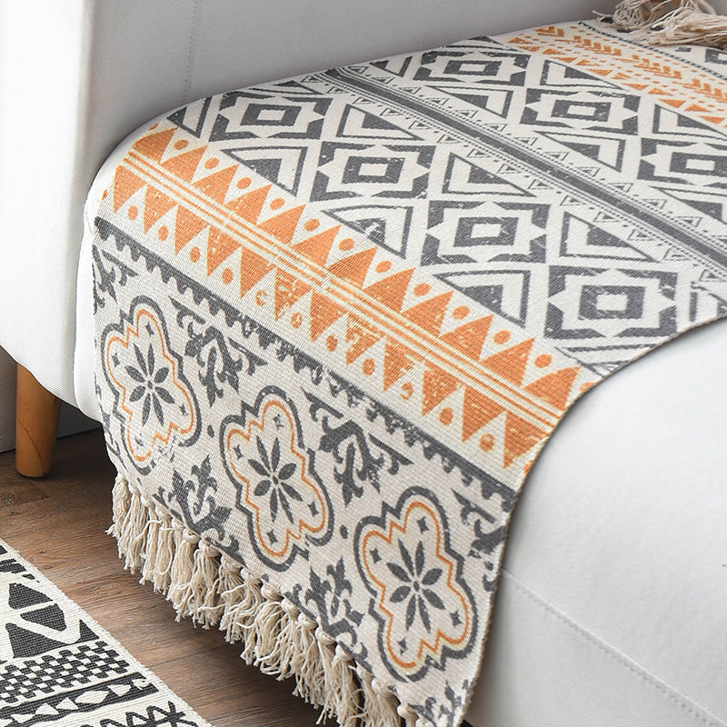 BowLift | Western Bedroom Rug Multicolored Geometric Print Rug Polyester Handwoven Pet-Friendly Area Rug with Fringes