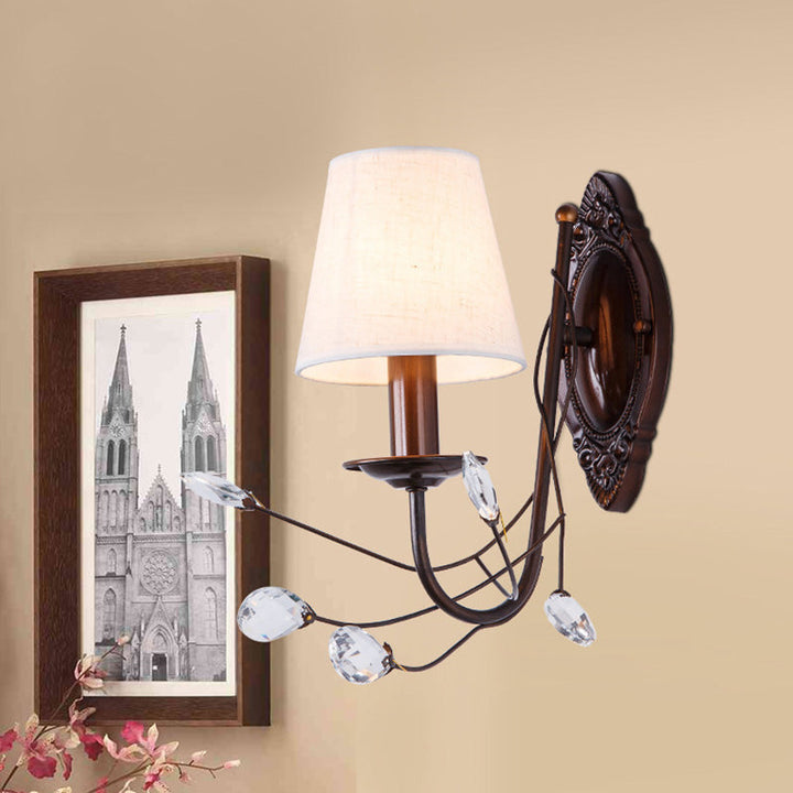 BowLift | Conical Fabric Wall Lamp Modern Style 1/2-Light White Wall Light with Clear Crystal Accent