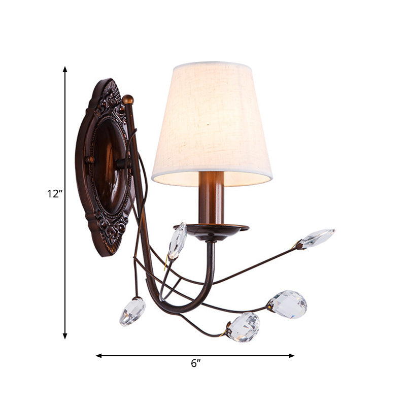 BowLift | Conical Fabric Wall Lamp Modern Style 1/2-Light White Wall Light with Clear Crystal Accent