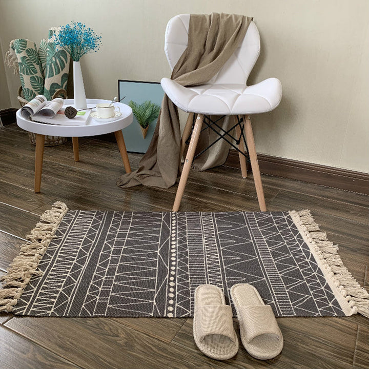 BowLift | Casual Multicolored Western Rug Cotton Blend Geometric Light Rug Machine Washable Woven Rug with Fringes for Living Room