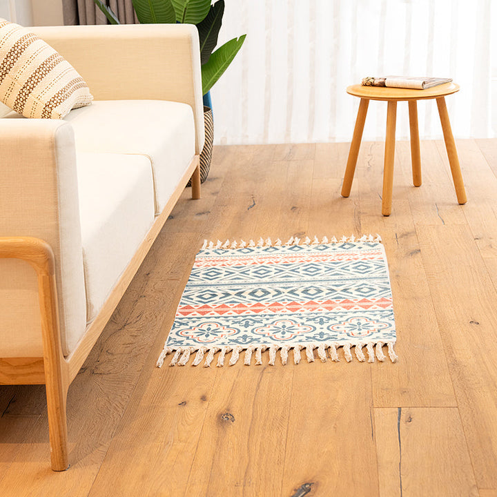 BowLift | Classic living room carpet Colorful geometric printed carpet washable woven rug with tassels