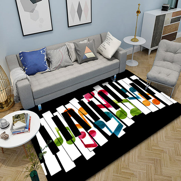 BowLift | Multicolor bedroom rug funky music printed area rug polyester non-slip backing pet-friendly rug