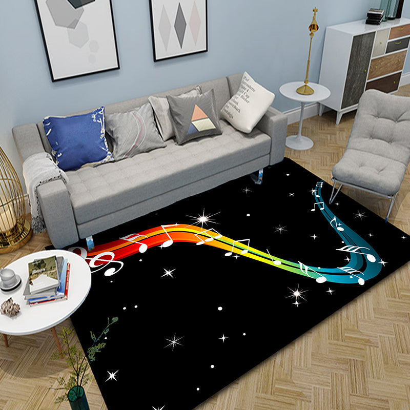 BowLift | Multicolor bedroom rug funky music printed area rug polyester non-slip backing pet-friendly rug
