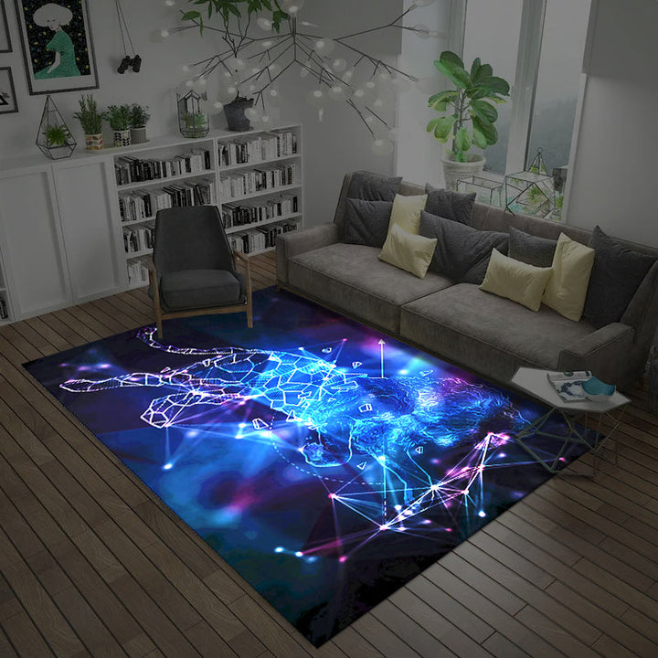 BowLift | Natural Living Room Rug Multicolored Space Print Rug Polypropylene Non-Slip Washable Area Rug
