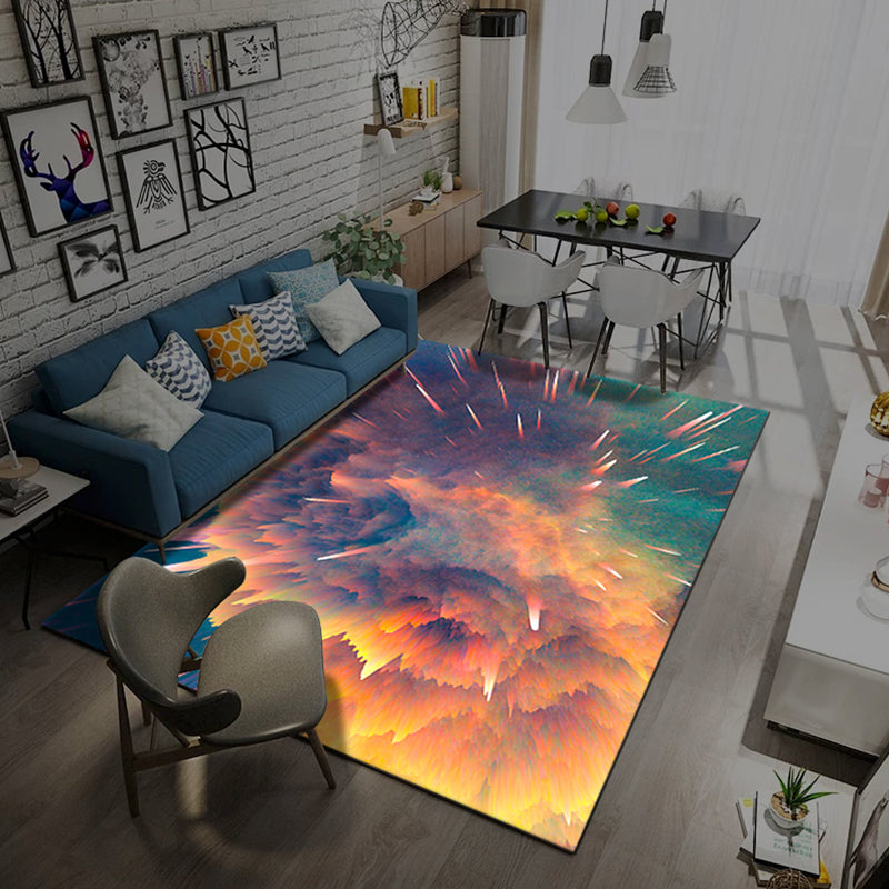 BowLift | Natural Living Room Rug Multicolored Space Print Rug Polypropylene Non-Slip Washable Area Rug