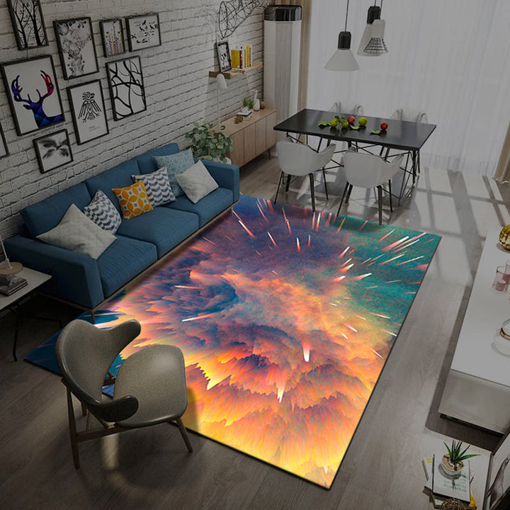 BowLift | Natural Living Room Rug Multicolored Space Print Rug Polypropylene Non-Slip Washable Area Rug