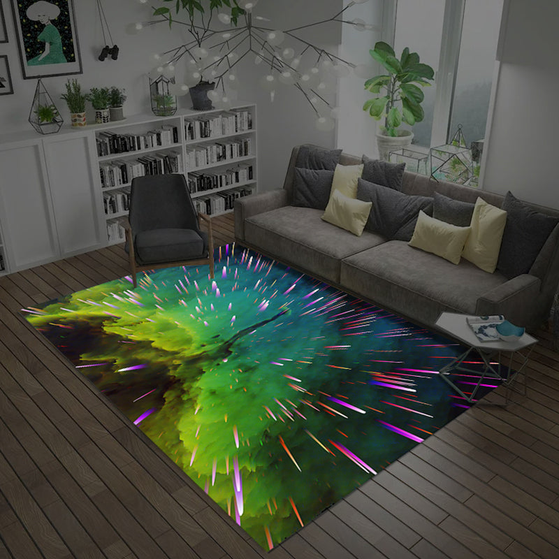BowLift | Natural Living Room Rug Multicolored Space Print Rug Polypropylene Non-Slip Washable Area Rug