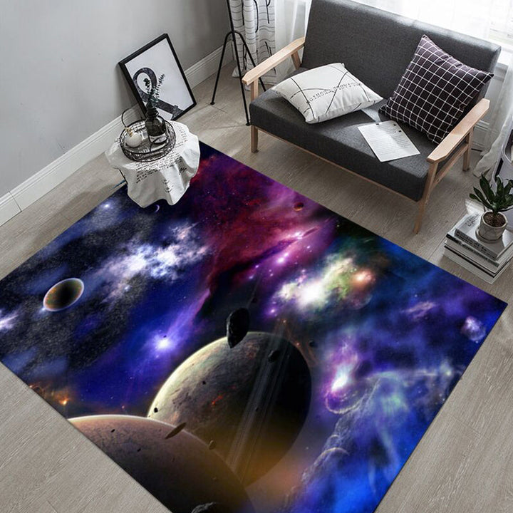 BowLift | Natural Living Room Rug Multicolored Space Print Rug Polypropylene Non-Slip Washable Area Rug