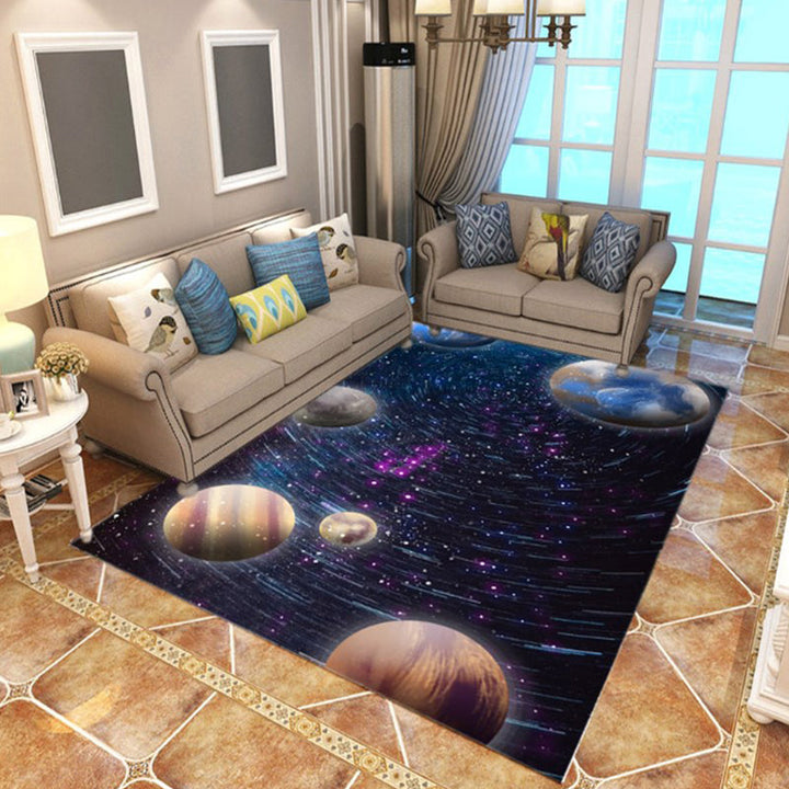 BowLift | Natural Living Room Rug Multicolored Space Print Rug Polypropylene Non-Slip Washable Area Rug