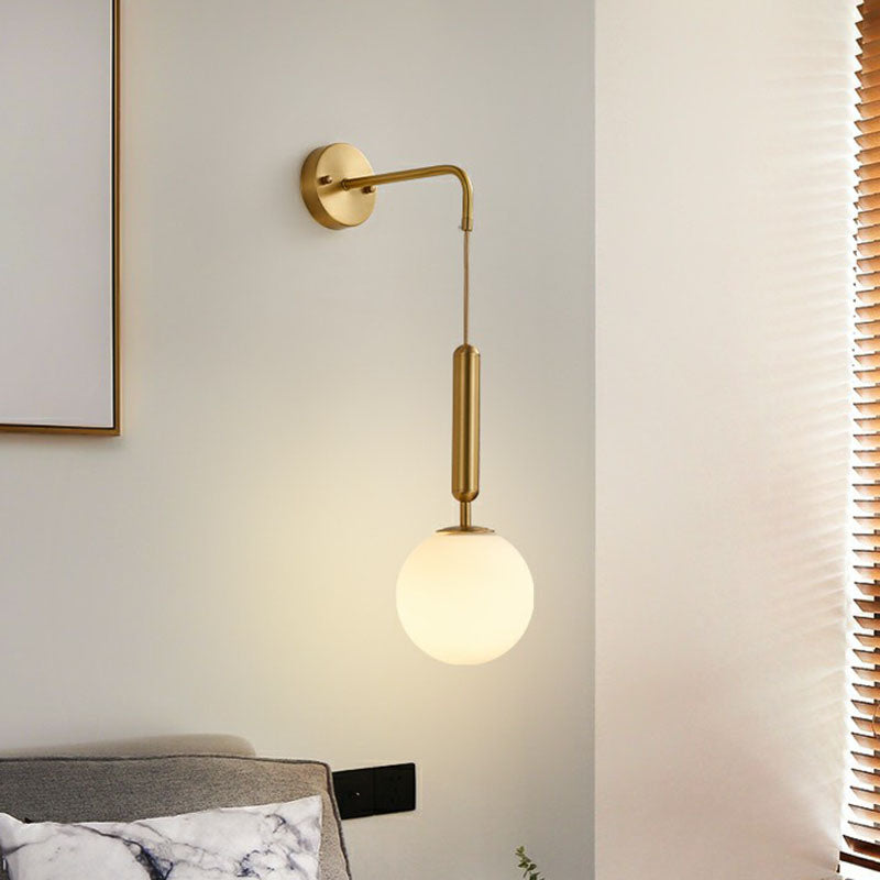 BowLift | Gold Finish Mini Globe Wall Light Sconces Minimalism 1-Bulb Cream Glass Wall Lighting
