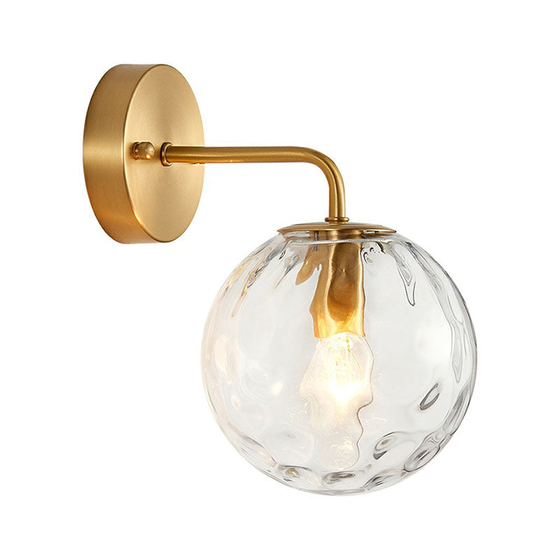 BowLift | Minimalistic One-Bulb Wall Lighting Golden Ball Wall Light with Hammered Glass Shade