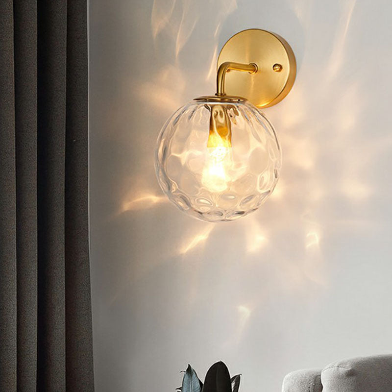 BowLift | Minimalistic One-Bulb Wall Lighting Golden Ball Wall Light with Hammered Glass Shade