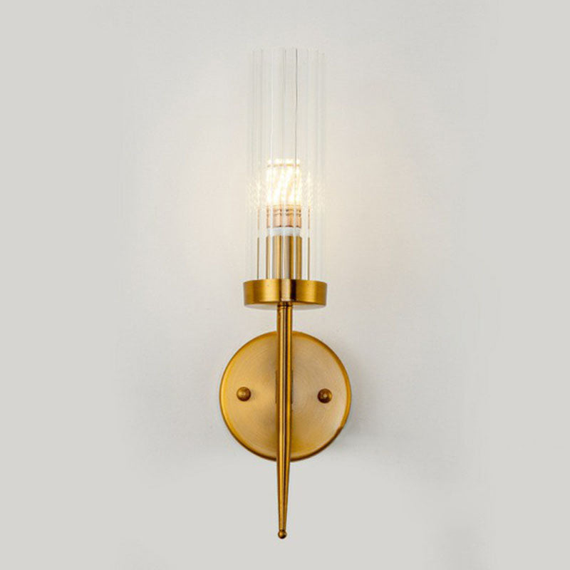 BowLift | Cylindrical Stair Wall Lighting Ideas Clear Ribbed Glass Postmodern Wall Mount Light in Gold