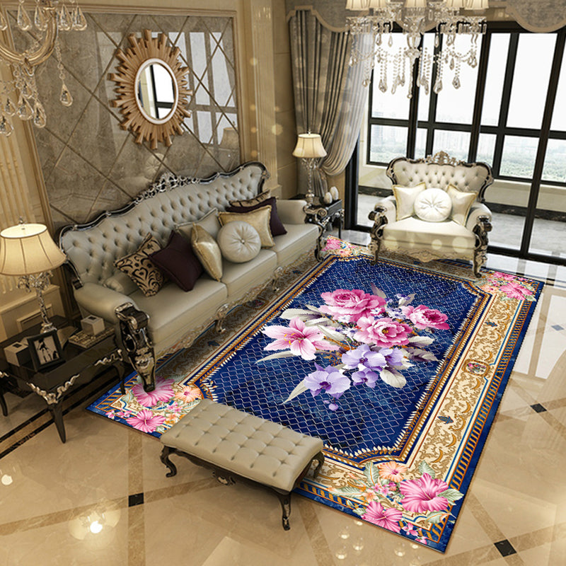 BowLift | Multicolored living room rug Chinoiserie flower rug polypropylene machine washable stain resistant non-slip back rug