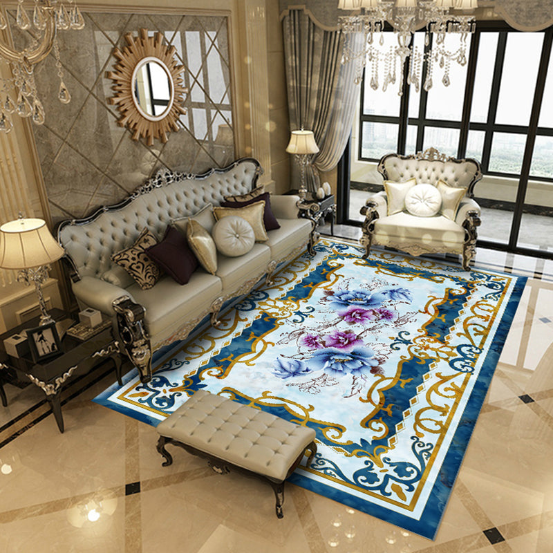 BowLift | Multicolored living room rug Chinoiserie flower rug polypropylene machine washable stain resistant non-slip back rug