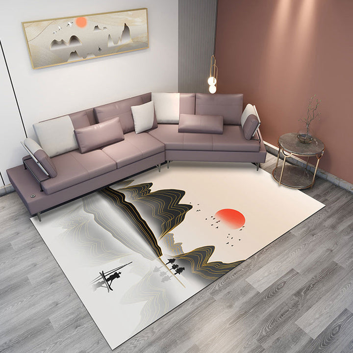 BowLift | Classic Mountain Landscape Rug Multicolored Chinese Rug Synthetic Stain Resistant Washable Non-Slip Rug for Deco