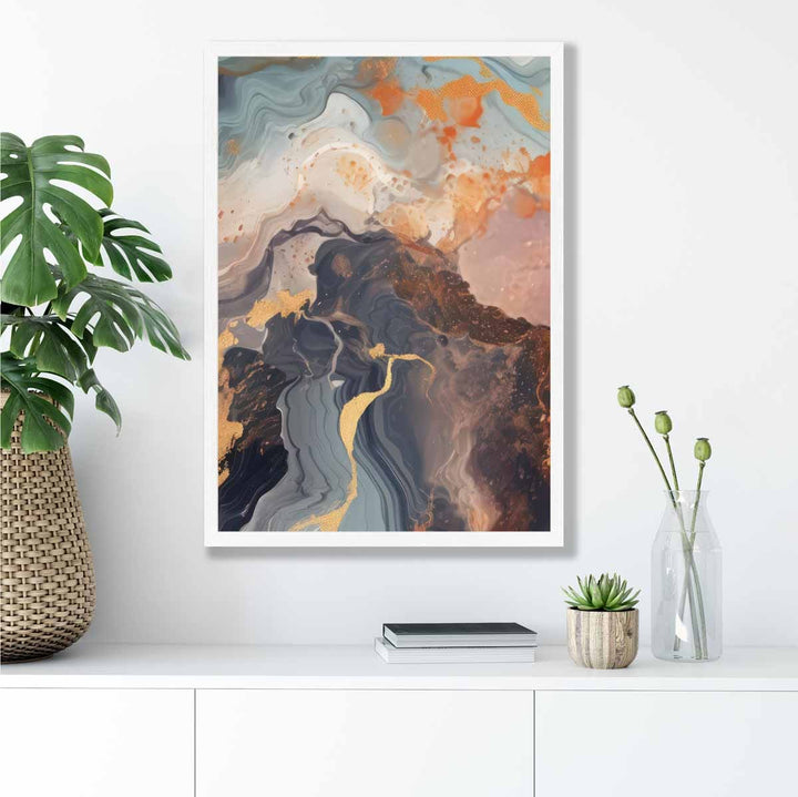 Abstract Painting Fluid Art Print Orange Gray and Gold No. 4 | Bowlift